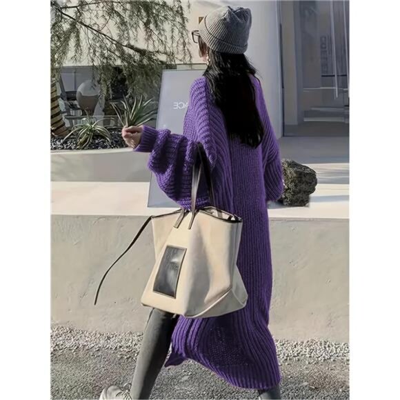 Womens Long Cardigan Sweaters Open Front Oversized Purple - Picture 3 of 5